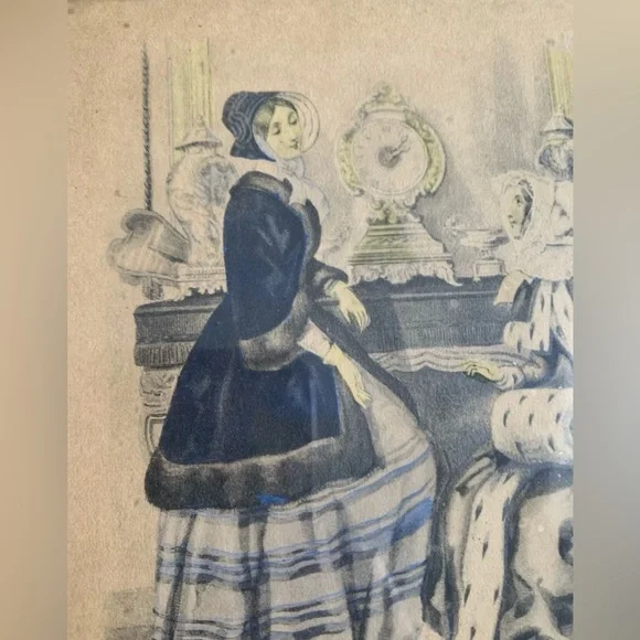 Godey Paris Fashion Print Wood Frame 7.5” x 6” Hook to Hang Godey’s Ladies VTG - Picture 9 of 10